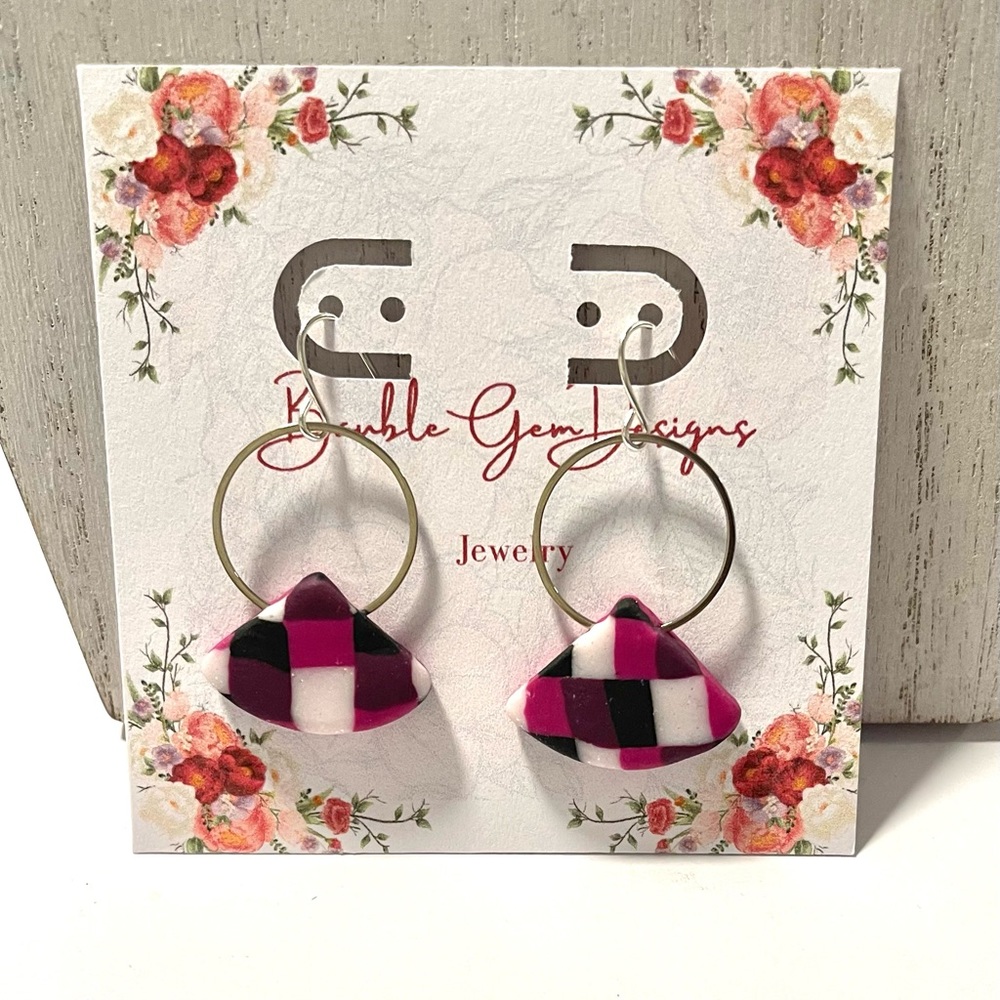 Triangle hoop Dangle Earrings- polymer clay earrings-